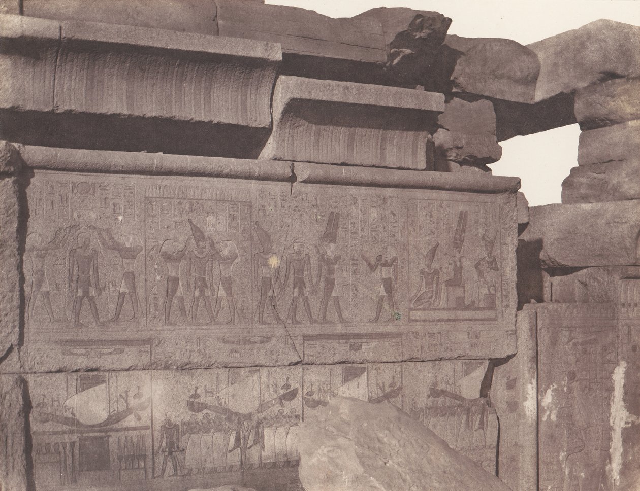 Karnak Thebes, Palatsi - Graniitin rakentaminen - Veistetty koriste..., 1851-52, painettu 1853-54. tekijältä Félix Teynard