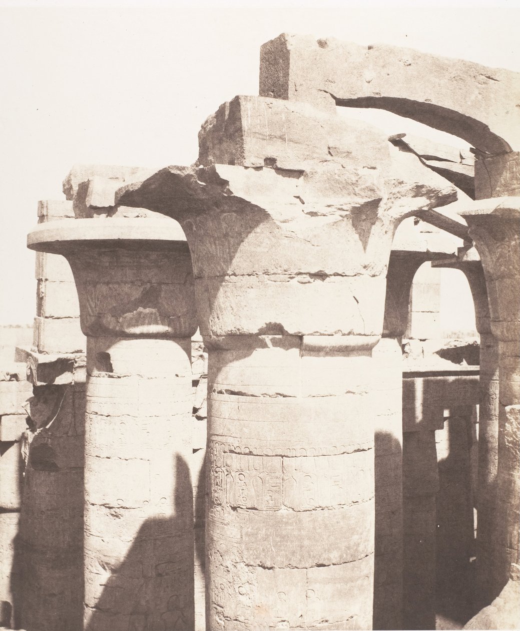 Karnak Thebes, Palace - Hypostyle Hall - Central Colonnade - Chapter..., 1851-52, painettu 1853-54. tekijältä Félix Teynard