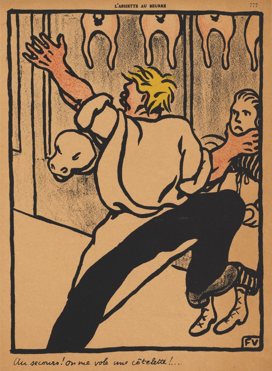 Rikokset ja rangaistukset XX, 777: Apua! Minun kotlettini varastetaan! tekijältä Félix Vallotton
