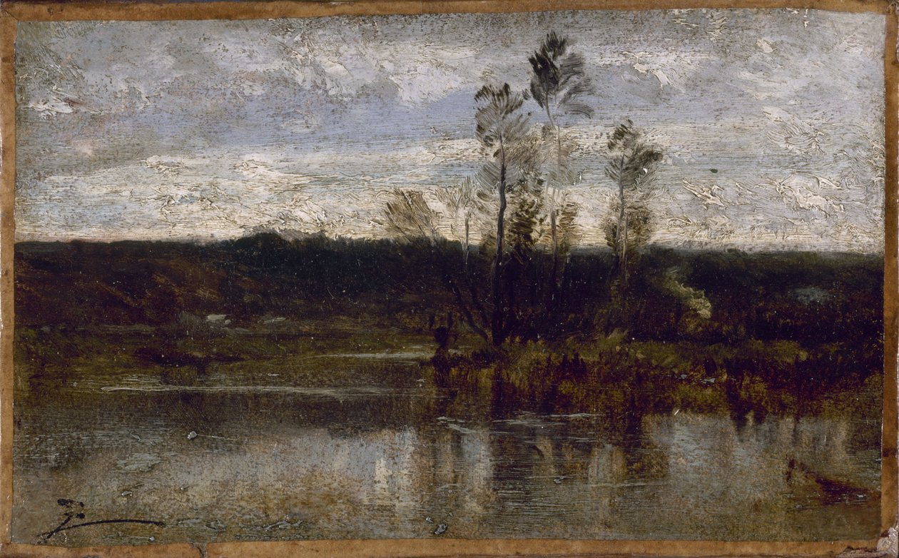 Riverside, vuosien 1850 ja 1860 välillä (öljy paperille kankaalle). tekijältä Félix Ziem