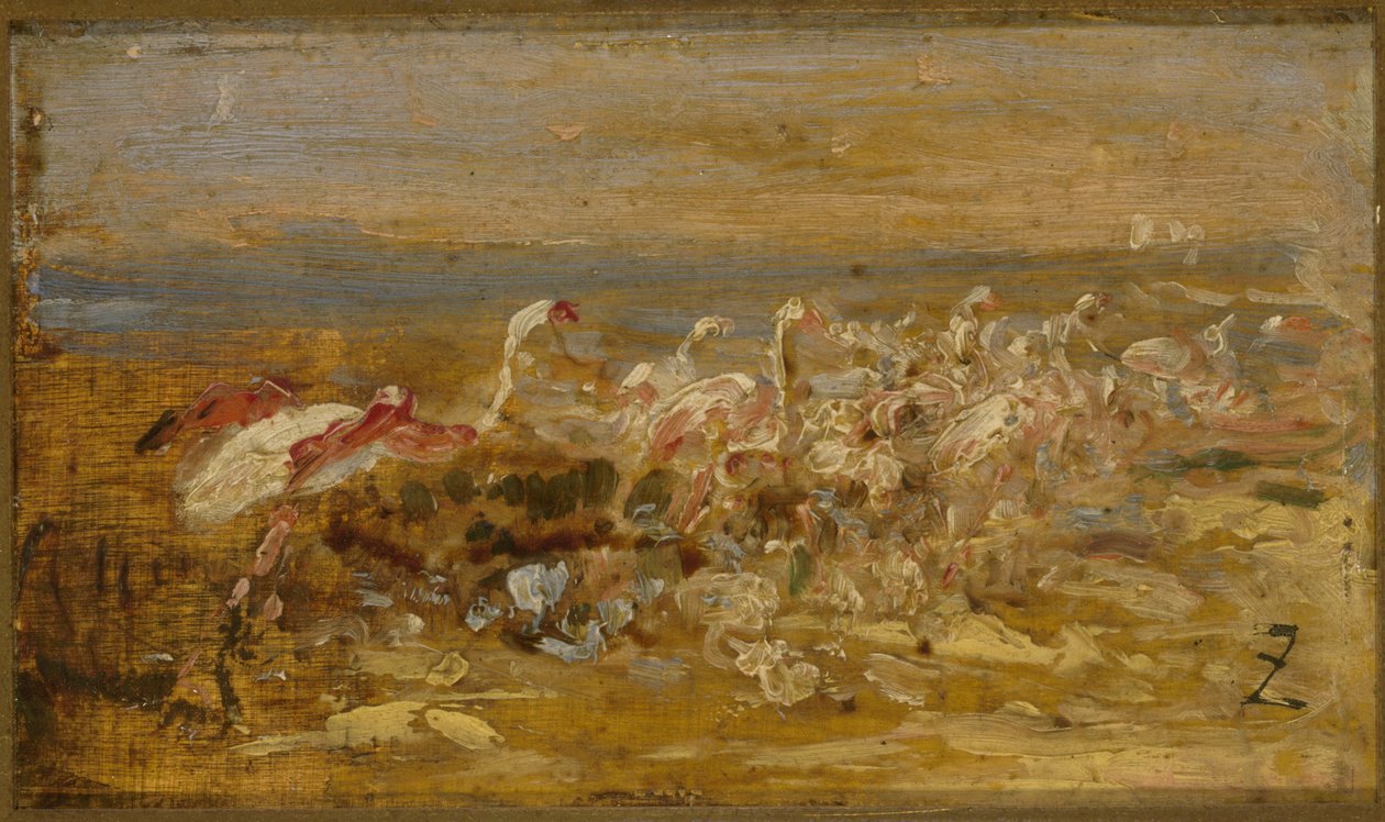 Flamingot, 1800-luvun 2. puolisko (öljy puulle) tekijältä Félix Ziem