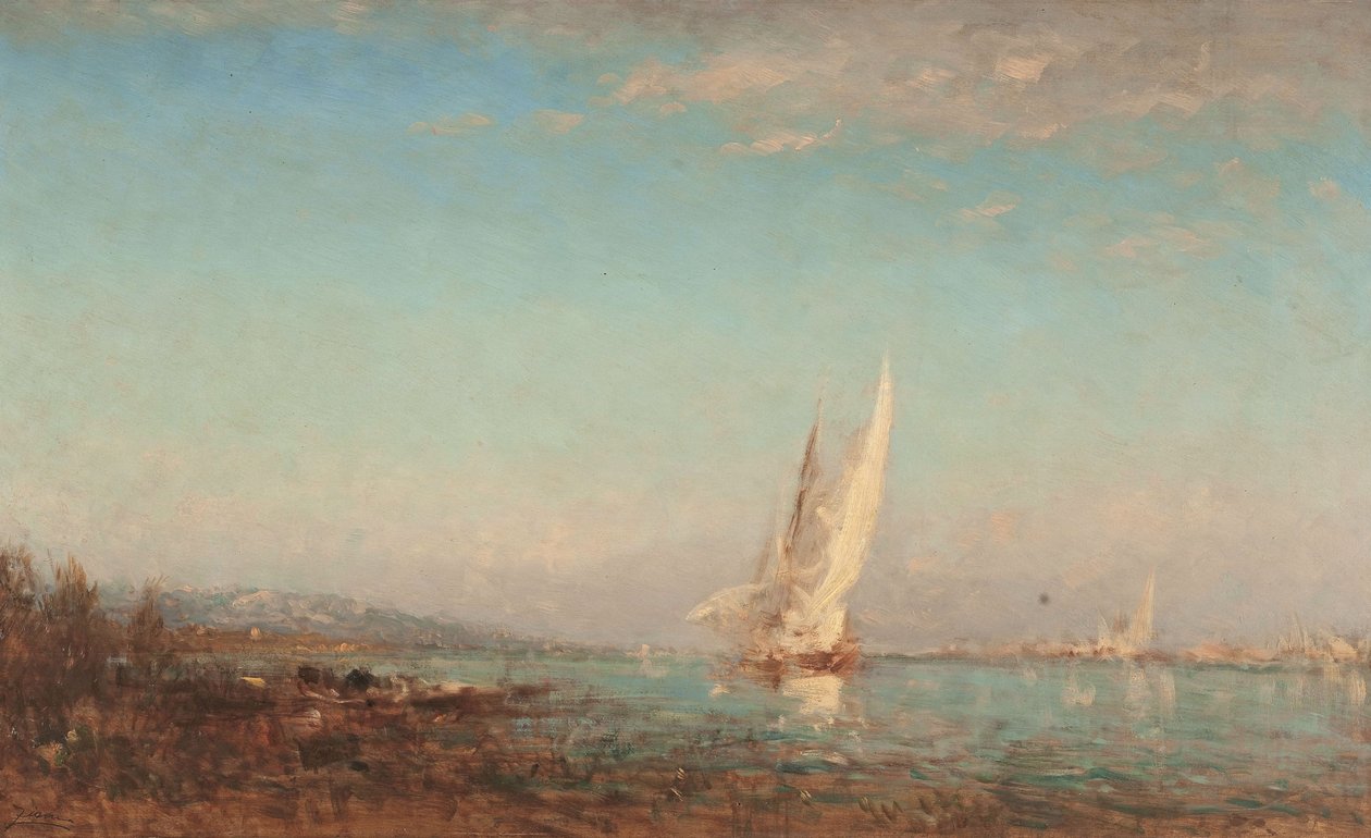 Martigues, valkoinen purje, vuosina 1890-1895 (öljy puulle). tekijältä Félix Ziem