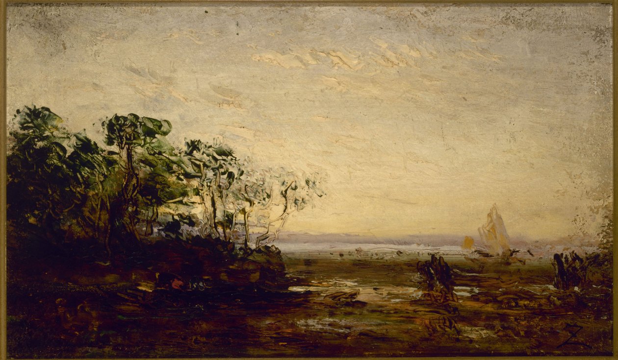 Martigues, hämärän vaikutus, vuosien 1850 ja 1900 välillä (öljy puulle). tekijältä Félix Ziem