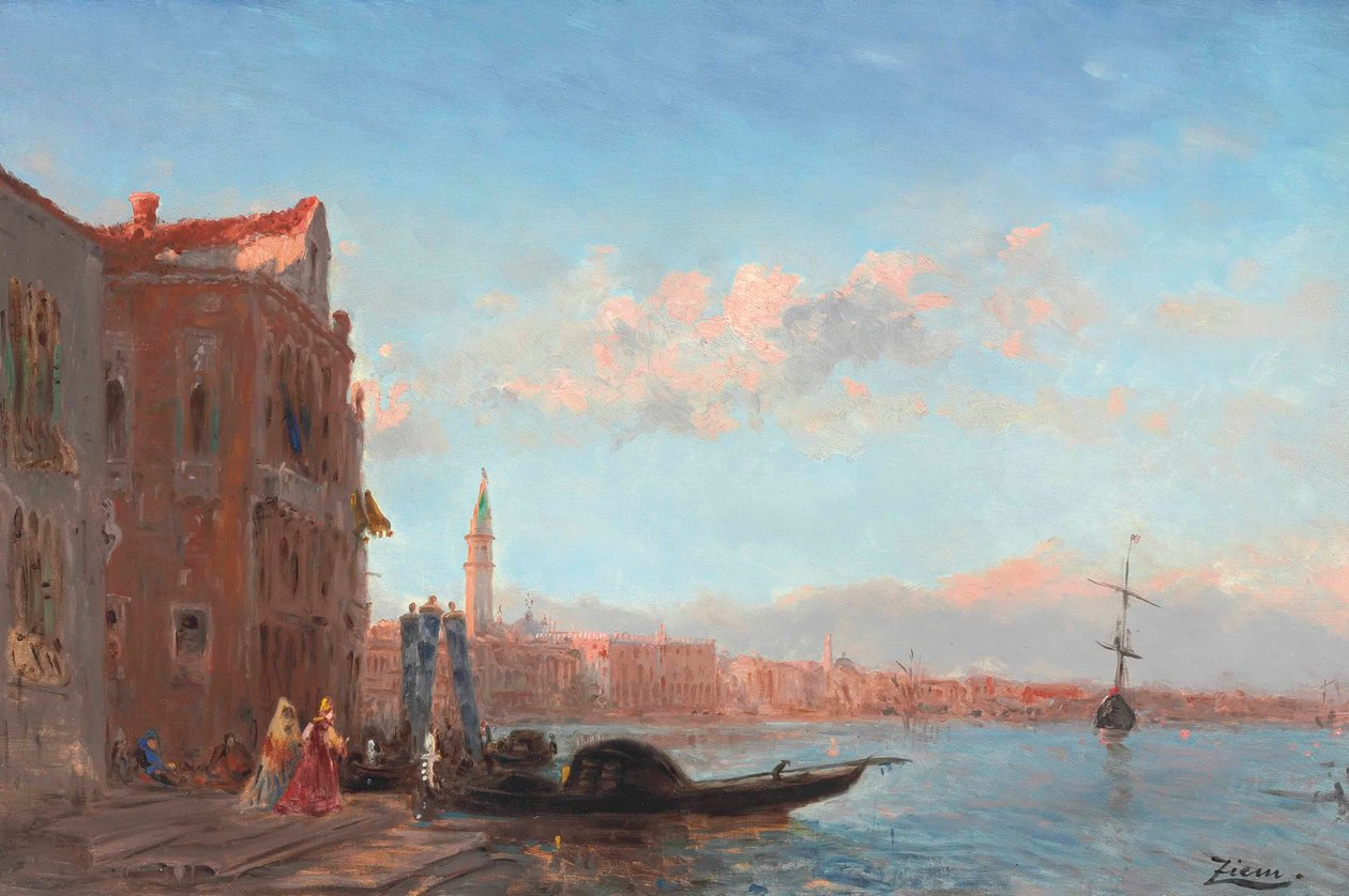 Figuurit lähtevät palatsista, Canal della Graziasta tekijältä Félix Ziem