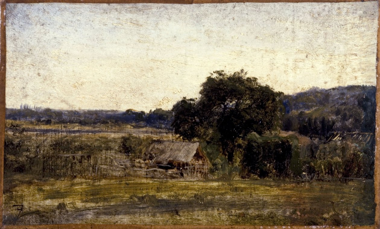 Kattotuolitettu mökki, 1850-1860 (öljy paperille kankaalle). tekijältä Félix Ziem