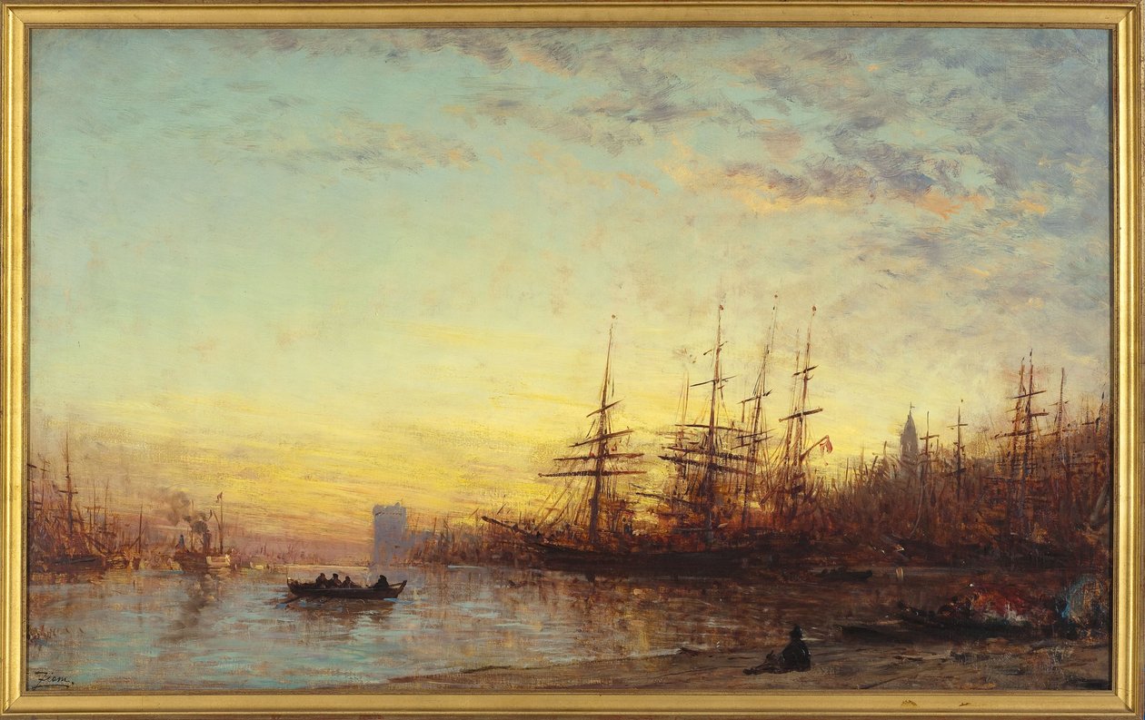 Marseillen satama auringonlaskun aikaan vuosina 1890-1895 (öljy kankaalle). tekijältä Félix Ziem