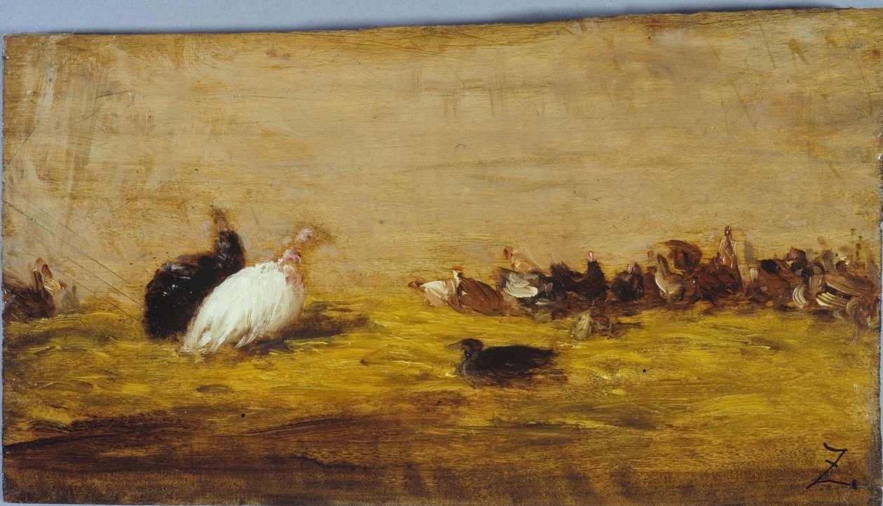 Kalkkunoita, vuosina 1850-1855 (öljy puulle) tekijältä Félix Ziem