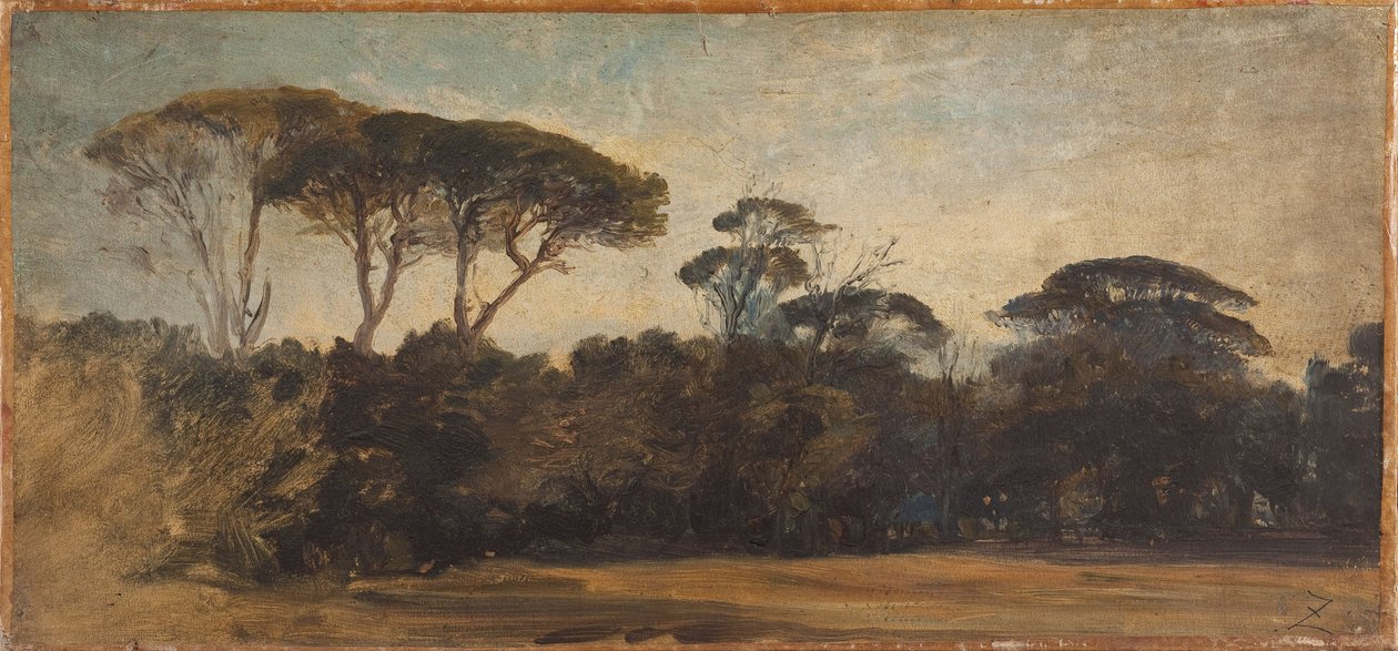 Sateenvarjomäntyjä Napolin lähellä, n. 1847 (öljy paperille kankaalle). tekijältä Félix Ziem