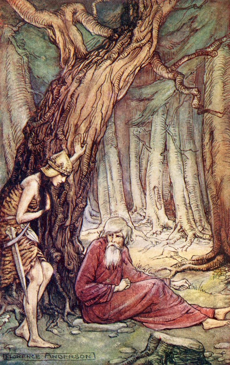 Boadicea ja druidi, William Cowperin runosta Boadicea, teoksesta Reading from Historical Romances, julkaistu 1914. tekijältä Florence Anderson