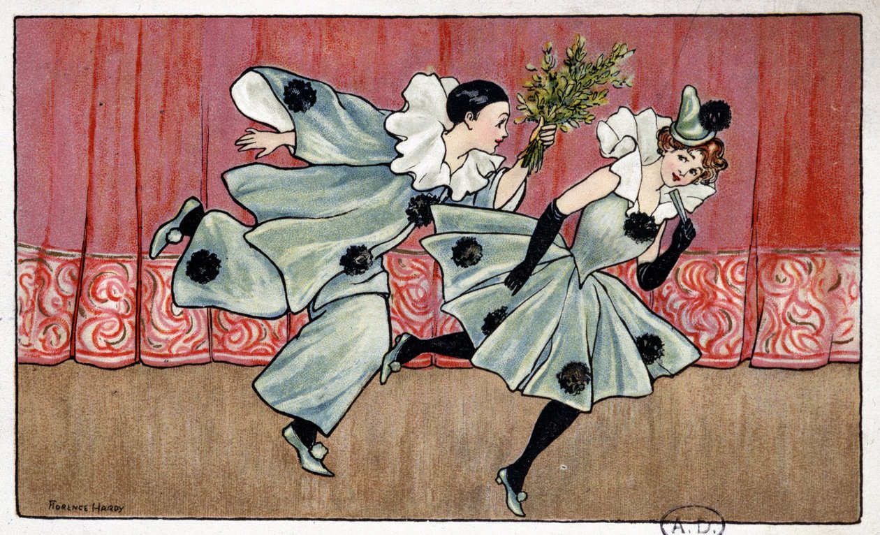 Pierrot juoksee Colombinen perässä - dess. kirjoittanut Florence Hardy, deb. 20. vuosisata tekijältä Florence Hardy