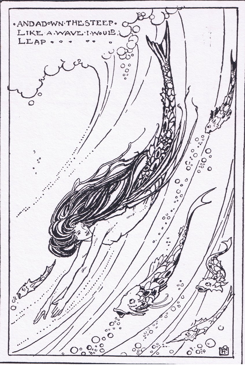 Ja alas jyrkkää, kuin aalto hyppäisin (Merenneito) (litografia). tekijältä Florence Harrison