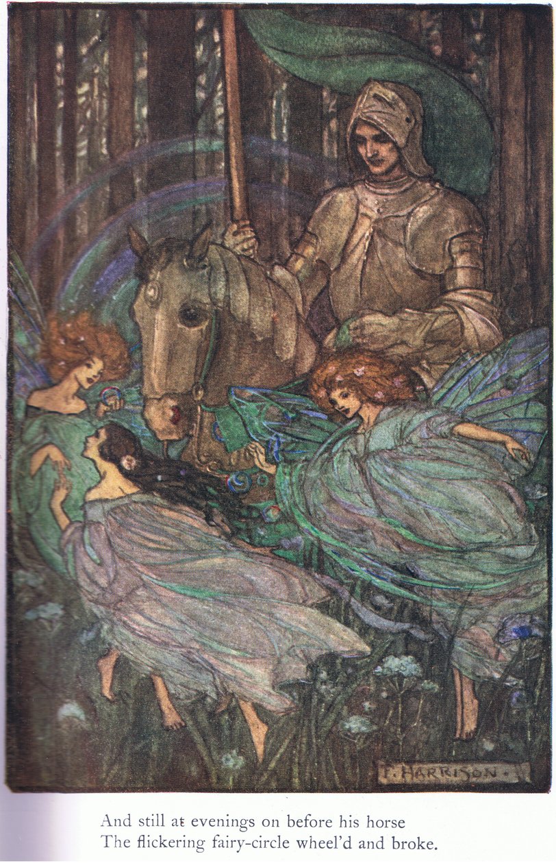 Ja vielä iltaisin hevosensa (Guinevere) edessä (värilitografia). tekijältä Florence Harrison