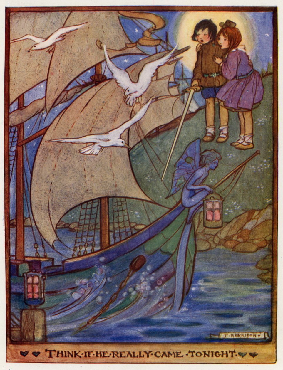 Ajattele, jos hän todella tuli tänä iltana (värilitografia) tekijältä Florence Harrison