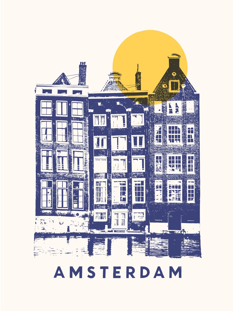 Amsterdam - 3 rakennusta ja aurinko, 2020 (digitaalinen) tekijältä Florent Bodart