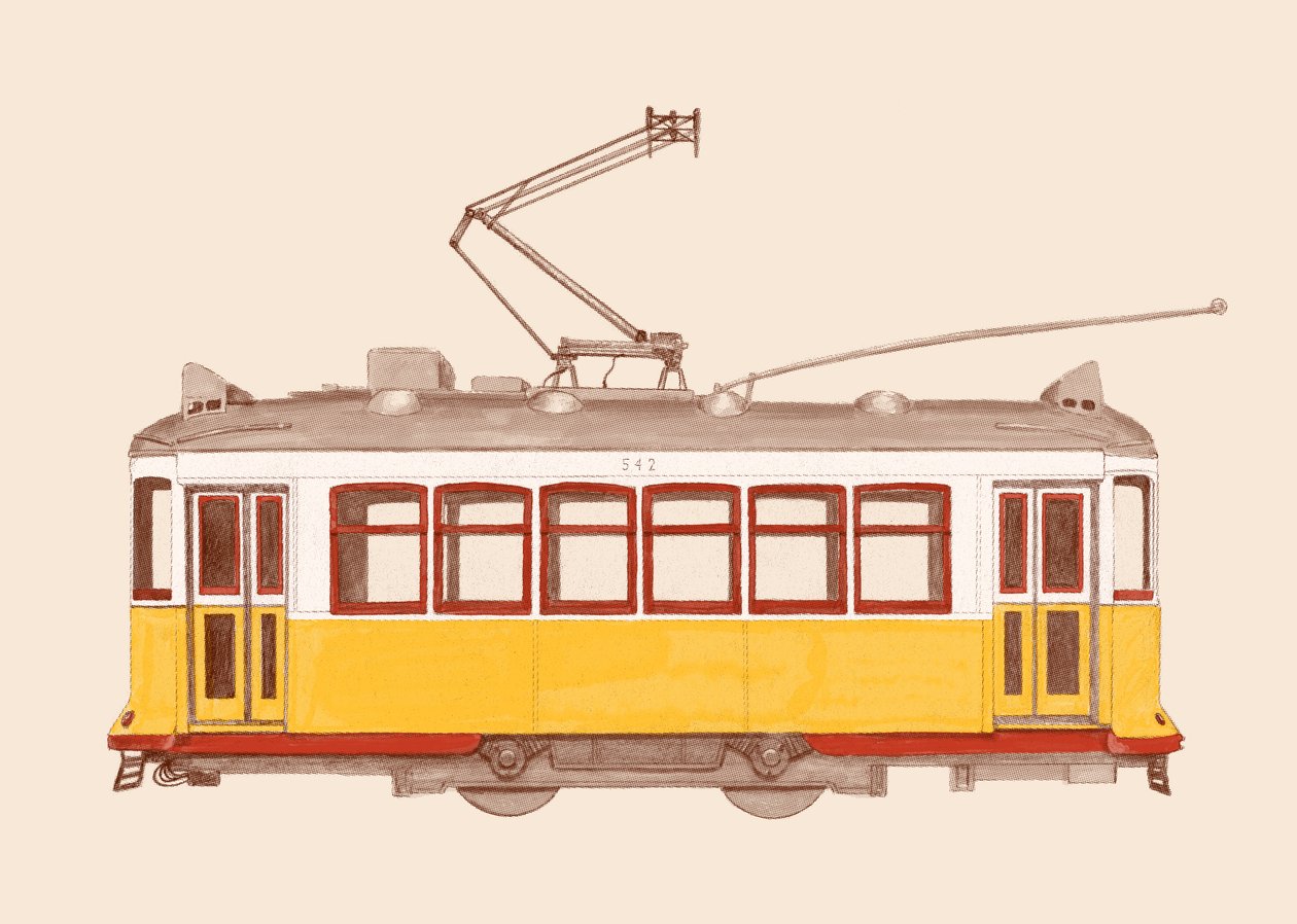 Lissabon – Raitiovaunu, 2020 (kynä, digitaalinen) tekijältä Florent Bodart