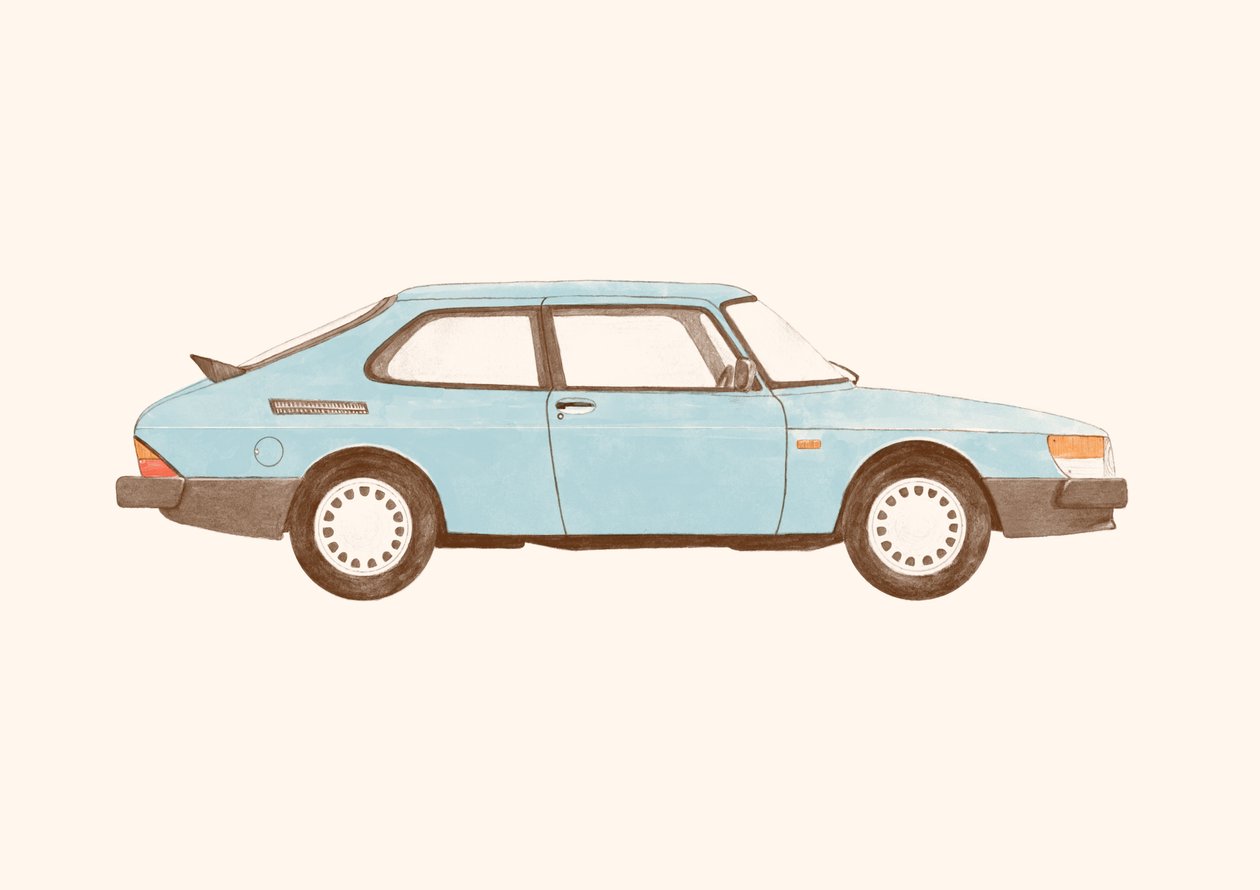 Saab 900 Vintage, 2024 (lyijykynä ja digitaalinen) tekijältä Florent Bodart