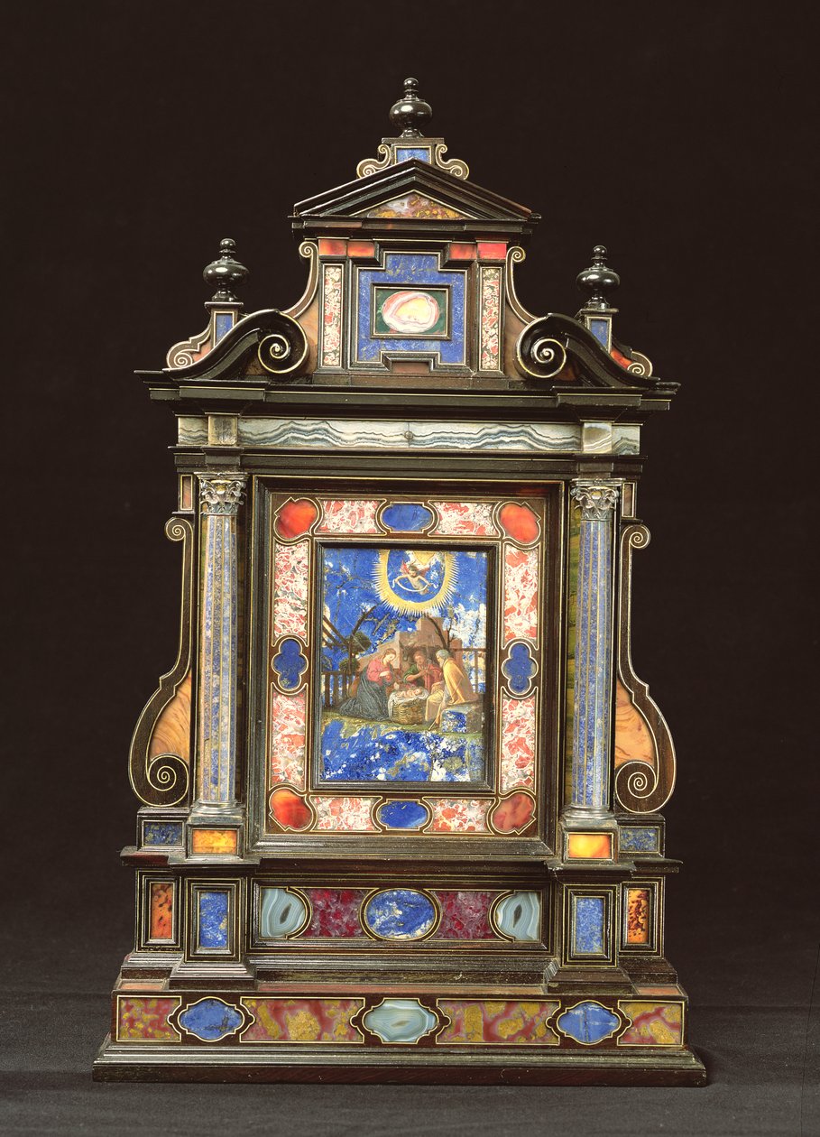 Kannettava alttaritaulu, syntymäkirja, firenzeläinen (pietra dura) tekijältä Florentine School