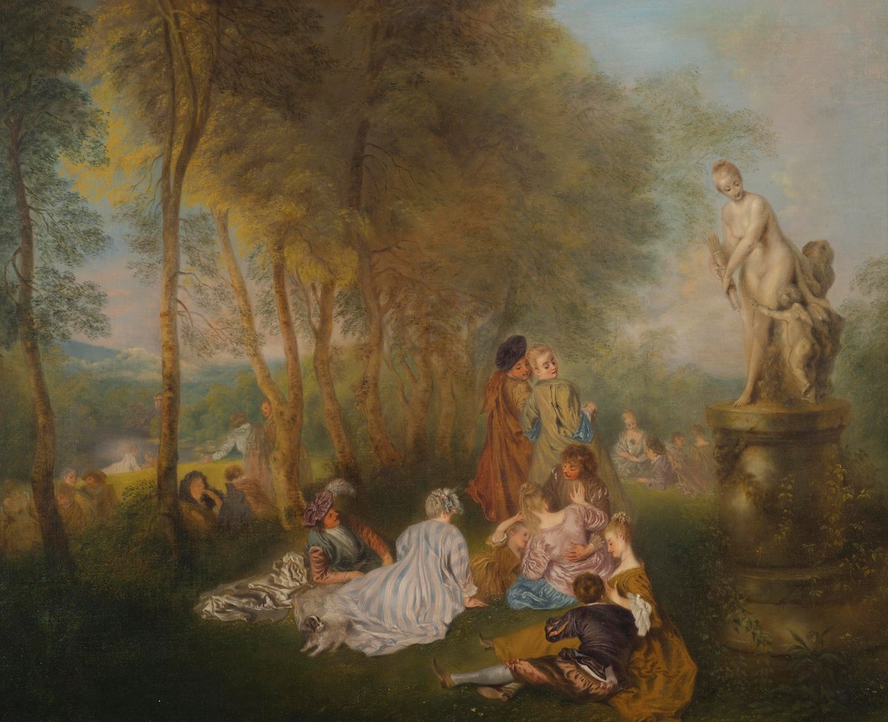 Fête galante ja Venus -patsas tekijältä Follower of Antoine Watteau