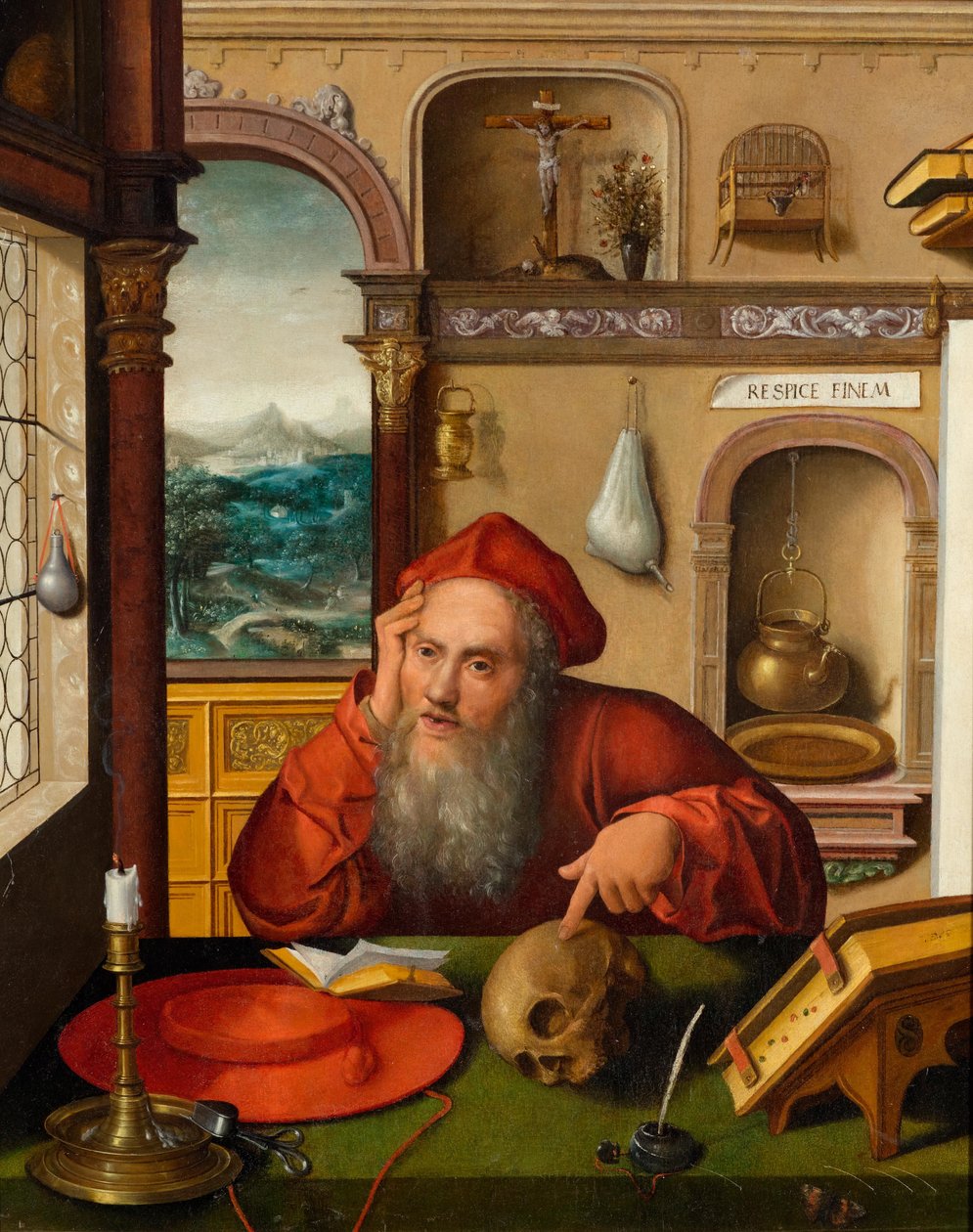 Heiliger Hieronymus im Gehäuse tekijältä Follower of Joos van Cleve
