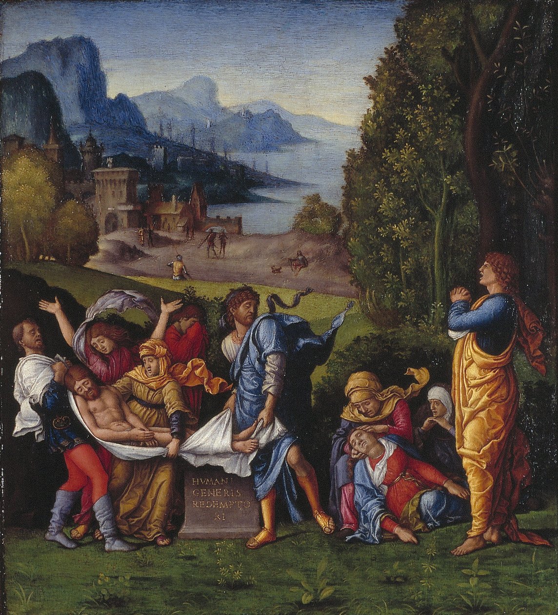 hollanniksi: Kristuksen hautaaminen The Entombment tekijältä Follower of Andrea Mantegna