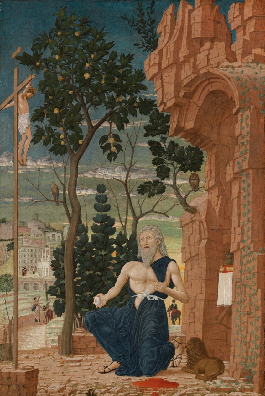 Pyhä Hieronymus erämaassa tekijältä Follower of Andrea Mantegna
