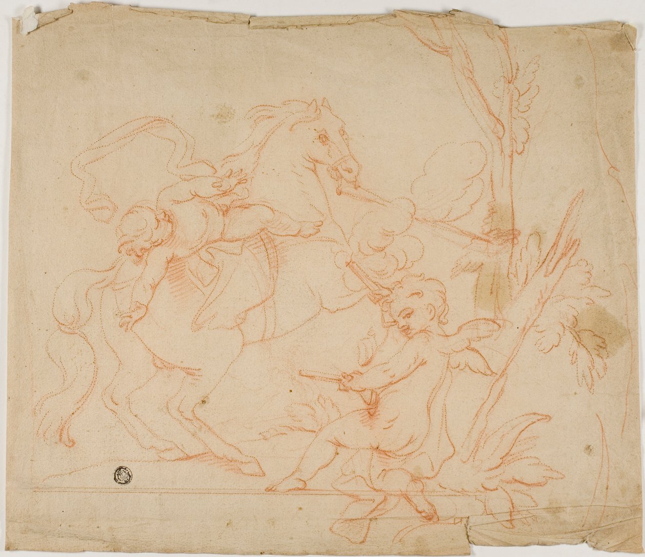 Puttoammunta Puttoon hevosen selässä tekijältä Follower of Charles Le Brun
