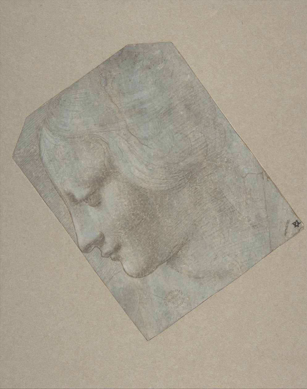 Naisen pää profiilissa vasemmalle, 1490-1500. tekijältä Follower of Leonardo da Vinci.