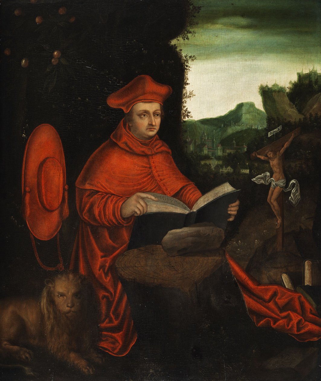 Kardinaali Albrecht von Brandenburg kirkkoisä Jeromeen tavoin tekijältä Follower of Lucas Cranach the Elder
