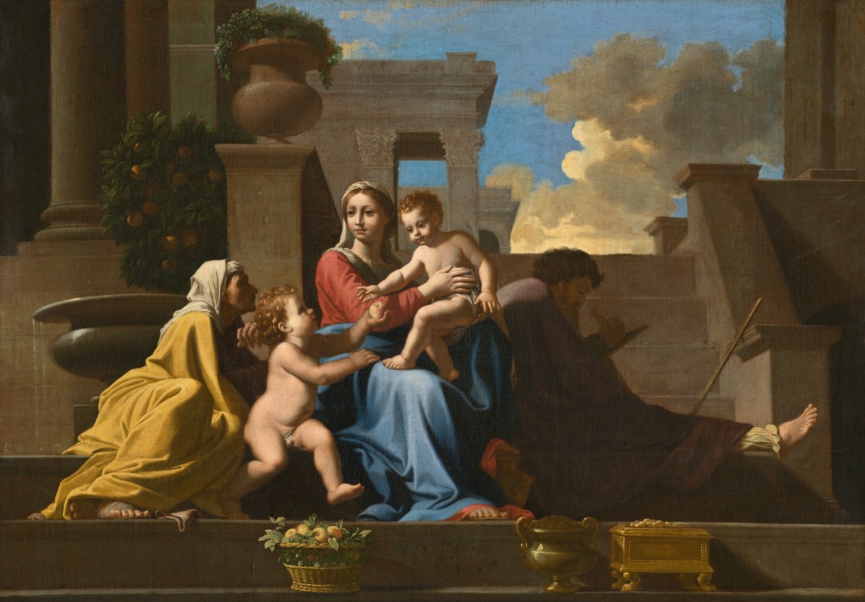 Pyhä perhe portailla tekijältä Follower of Nicolas Poussin