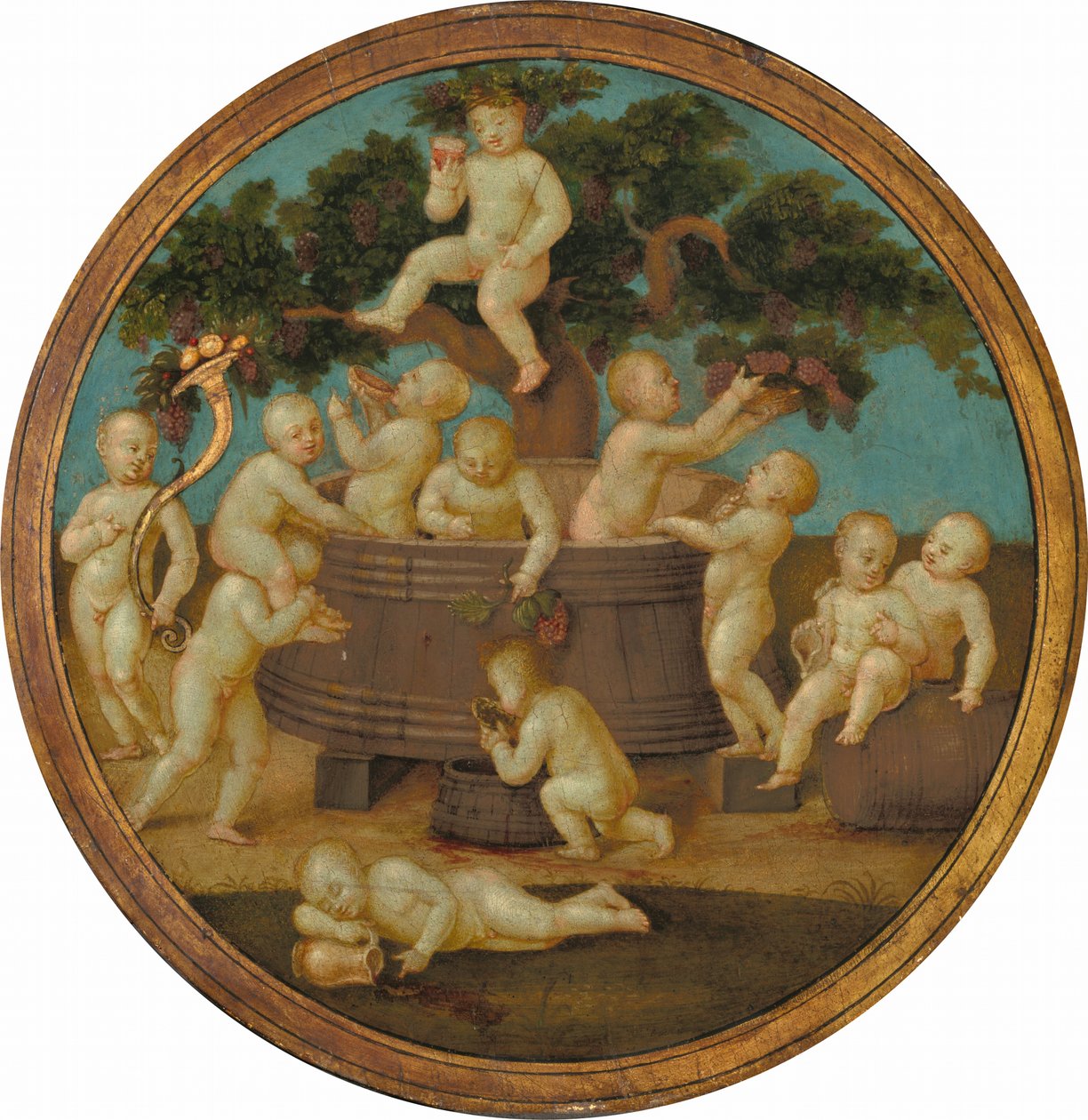 Putti viinipuristimella tekijältä Follower of Raphael