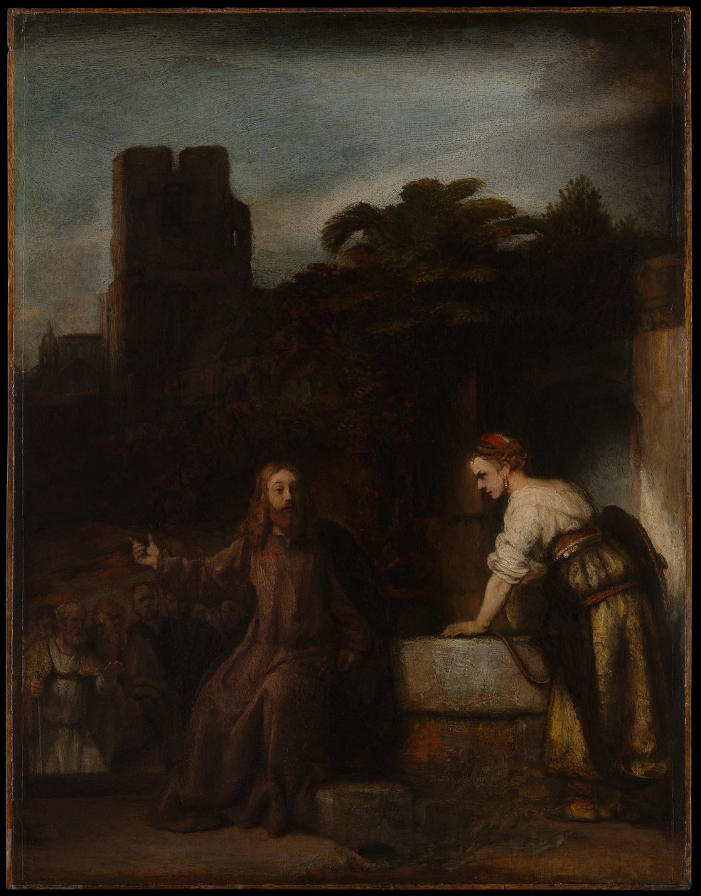 Kristus Samarian naisen kanssa tekijältä Follower of Rembrandt