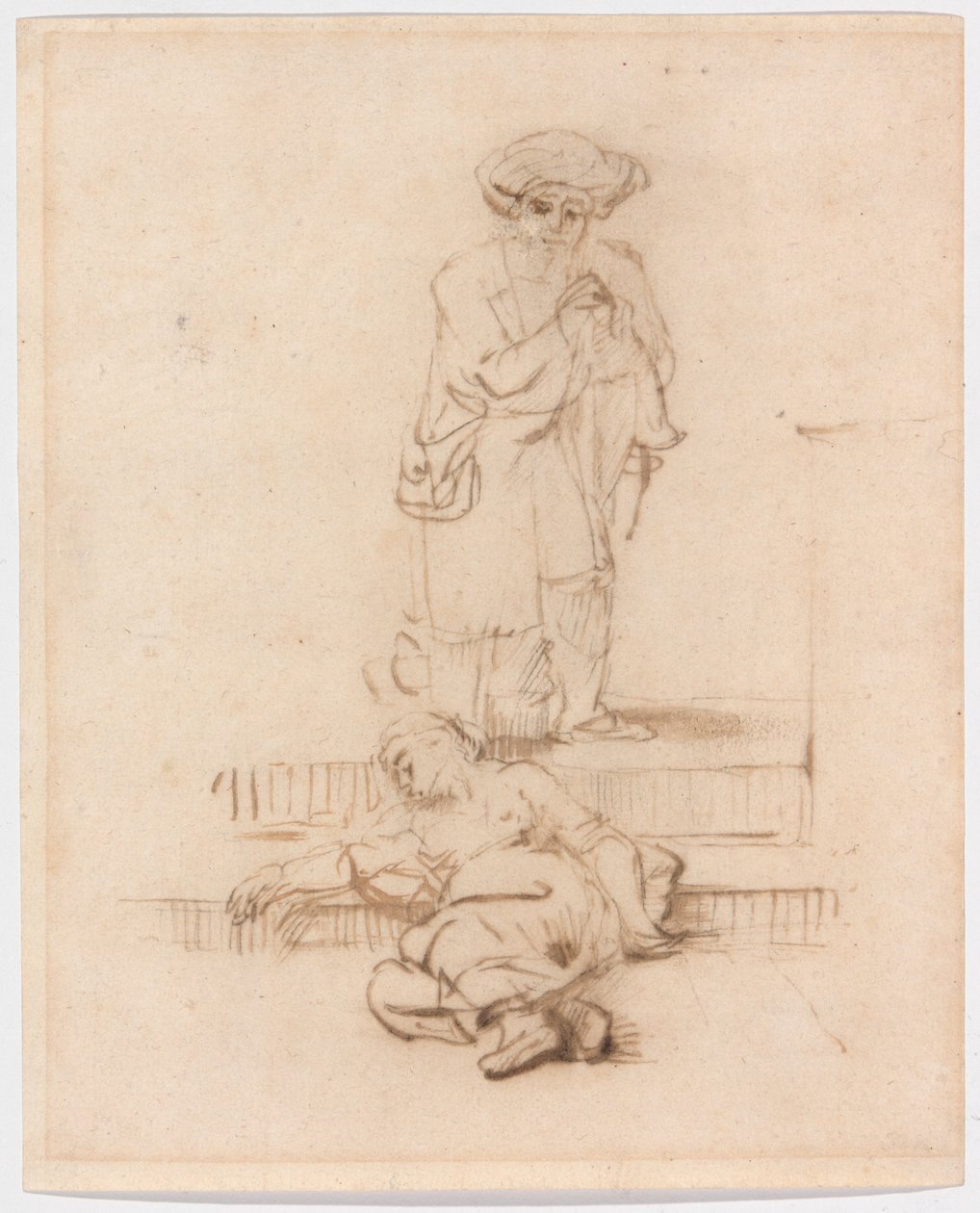 Kopio leeviläisen ja rikotun naisen jälkeen tekijältä Follower of Rembrandt van Rijn