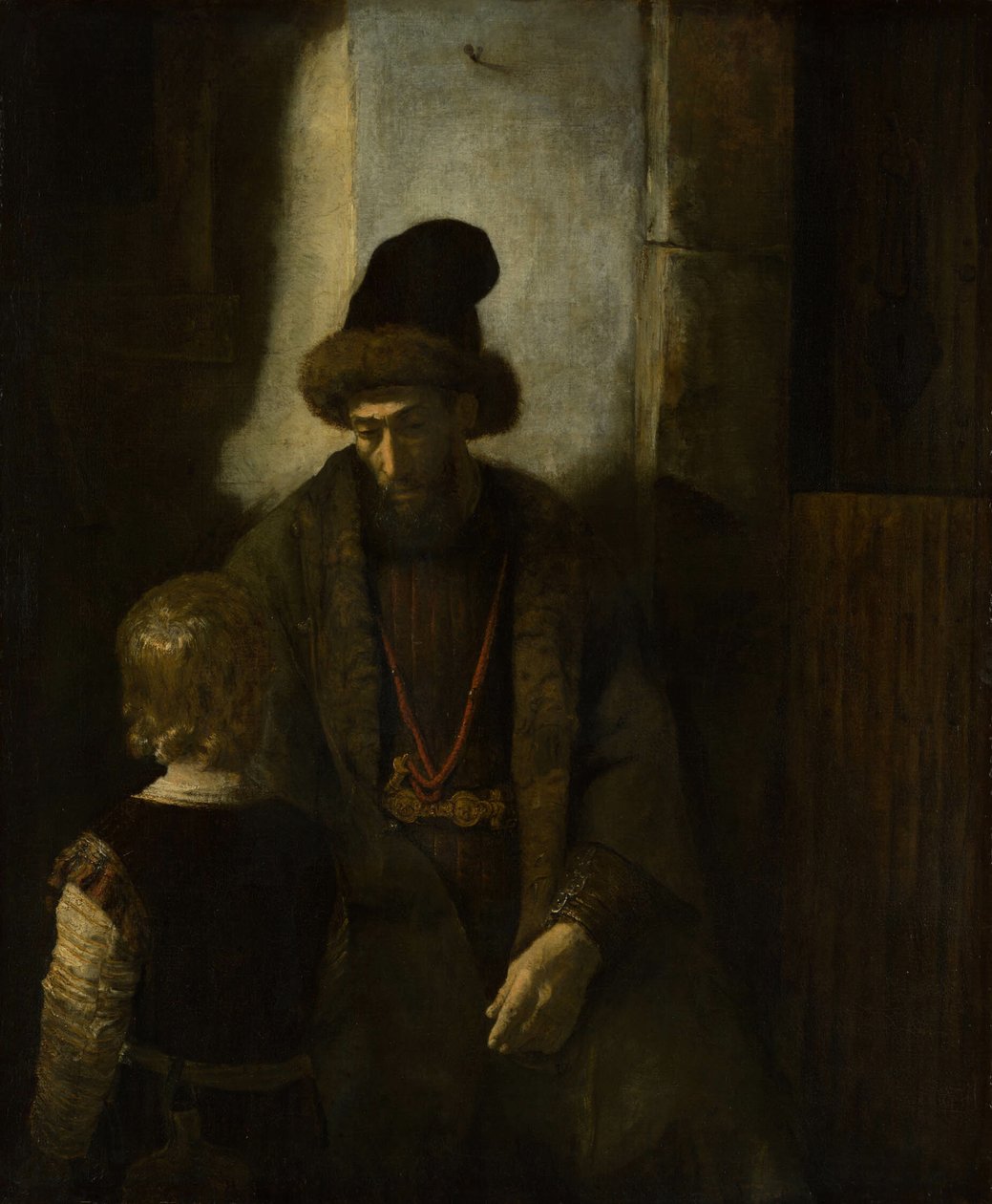 Jaakobin jäähyväiset Benjaminille tekijältä Follower of Rembrandt van Rijn