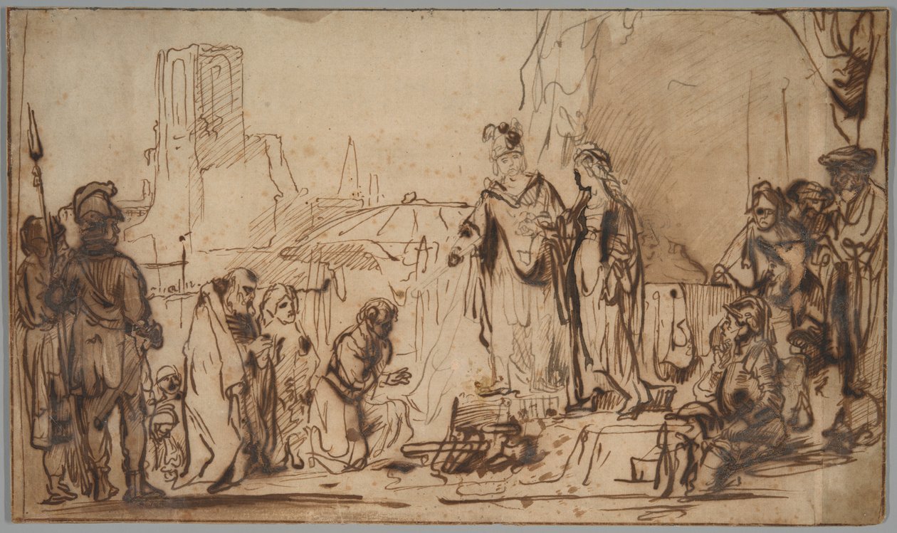 Scipio palauttaa espanjalaisen morsiamen perheelleen tekijältä Follower of Rembrandt van Rijn