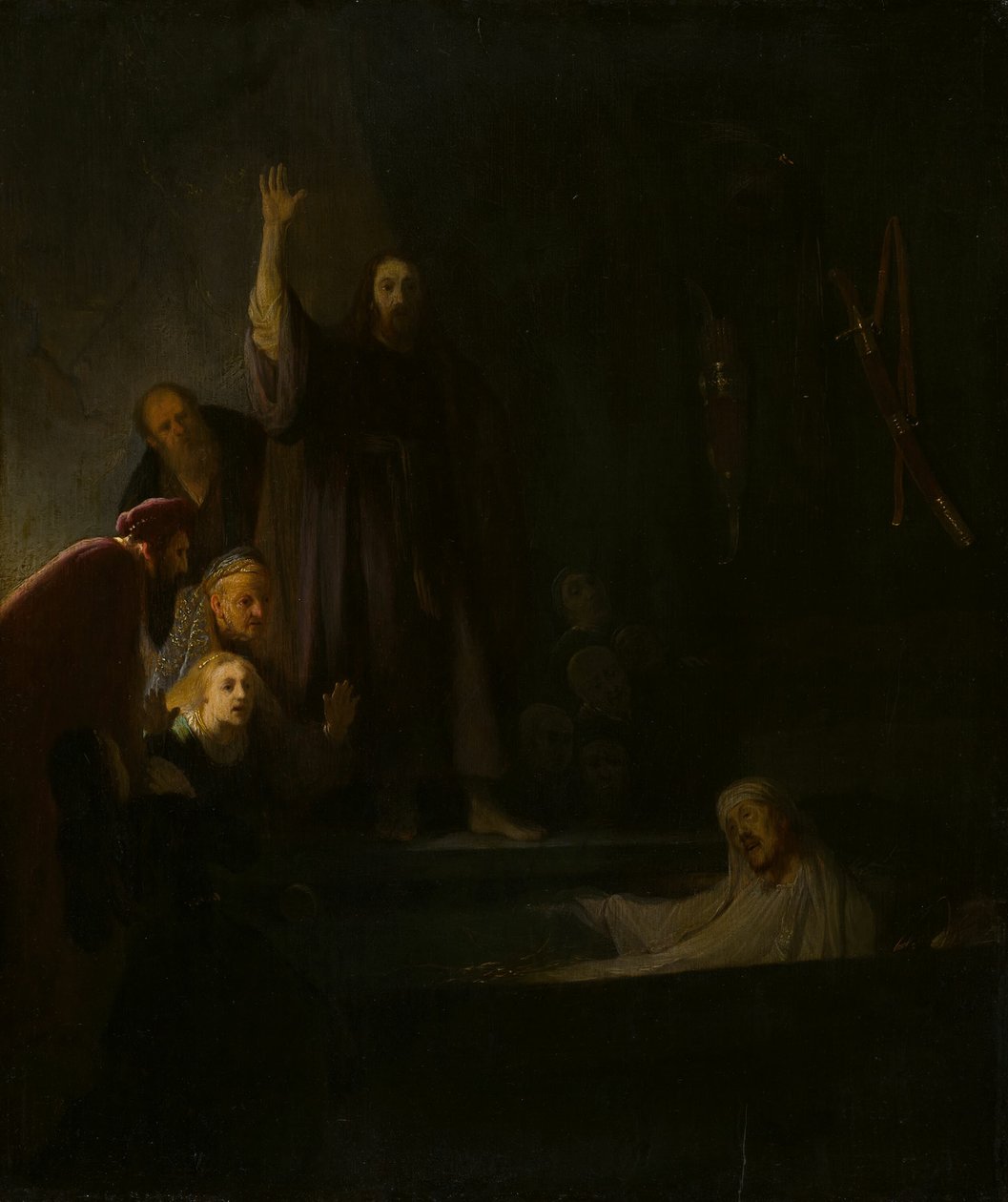 Lasaruksen herättäminen tekijältä Follower of Rembrandt van Rijn