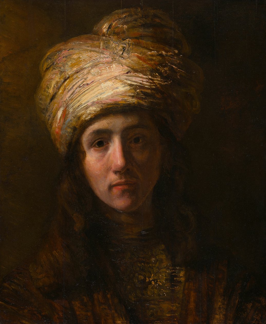 Nuori mies turbaanissa tekijältä Follower of Rembrandt van Rijn