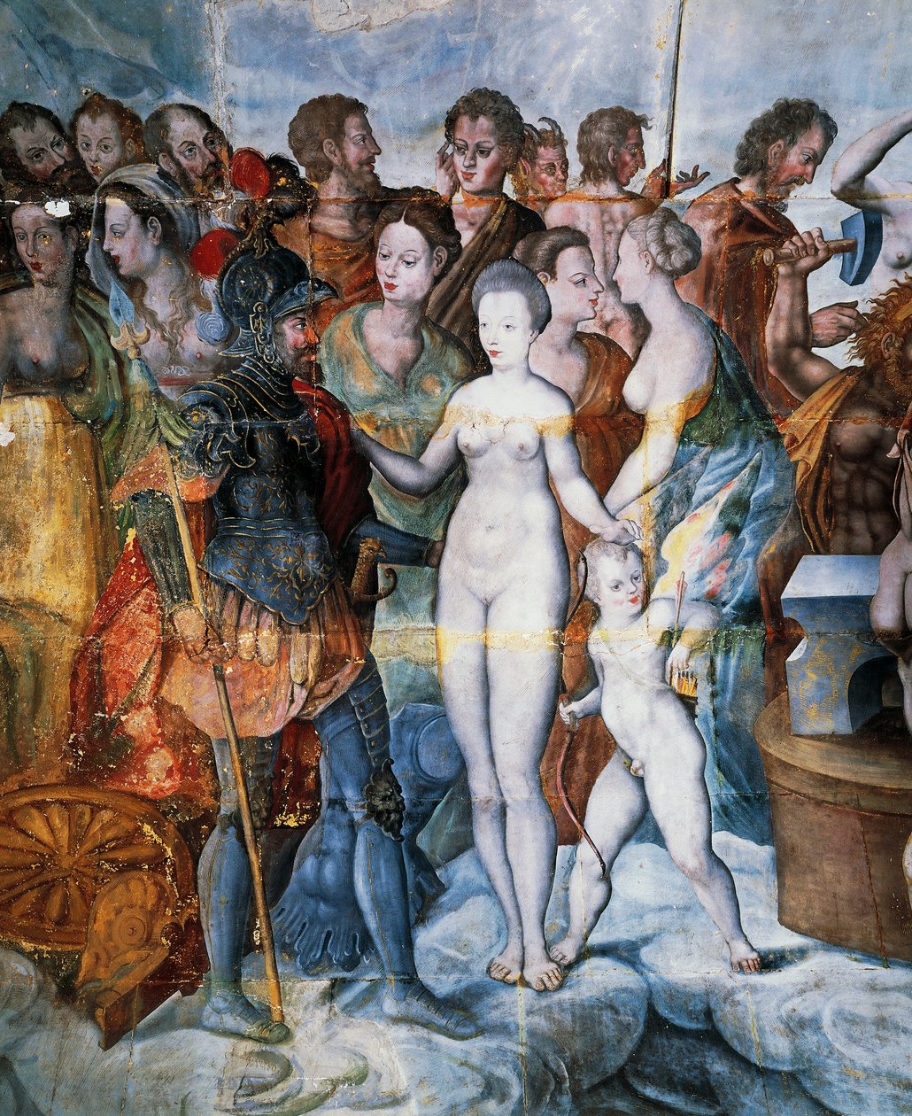 Henry II ja Diane de Poitiers, freskot Liguen kullatussa tornissa, Fontainebleaun koulu, Tanlayn linna (1500-1600-luku), Burgundy, Ranska tekijältä Fontainebleau School