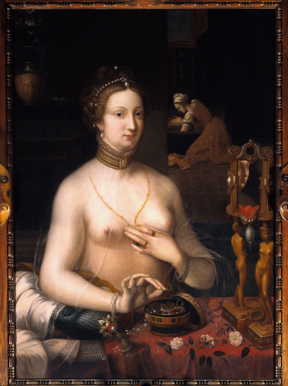 Naisella on wc-maalaus Fontainebleaun koulusta. Noin 1560. Dim. 1,05 x 0,76 m. Dijon, Kuvataidemuseo tekijältä Fontainebleau School