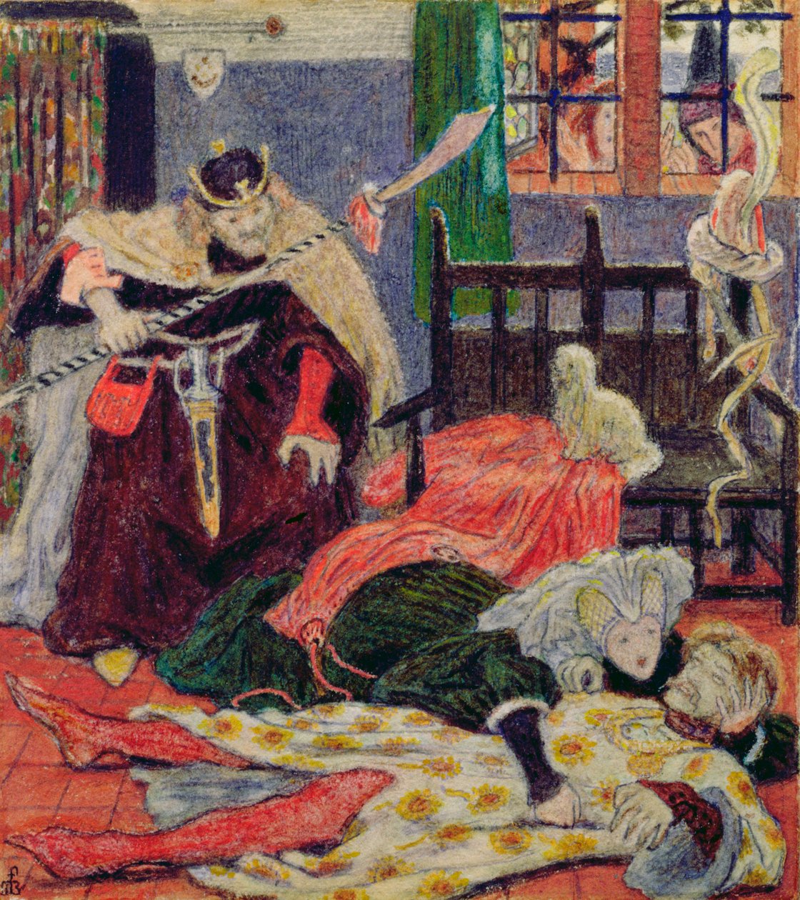 Sir Tristramin kuolema, 1863 (wc ja kynä) tekijältä Ford Madox Brown