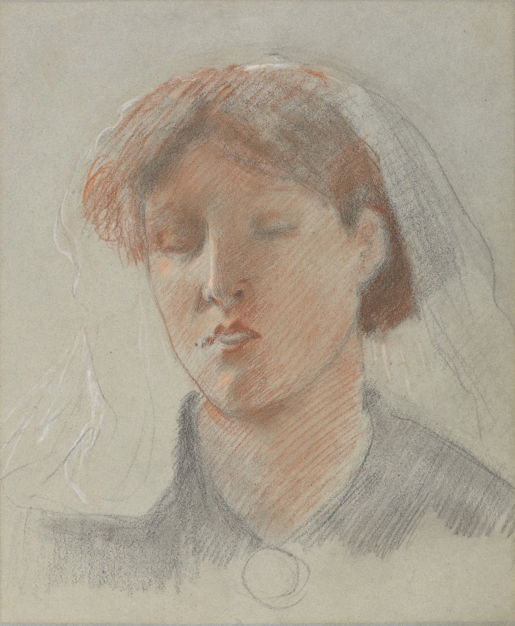 Taiteilijan vaimo Emma hääpäivänä (värilliset liidut paperille) tekijältä Ford Madox Brown