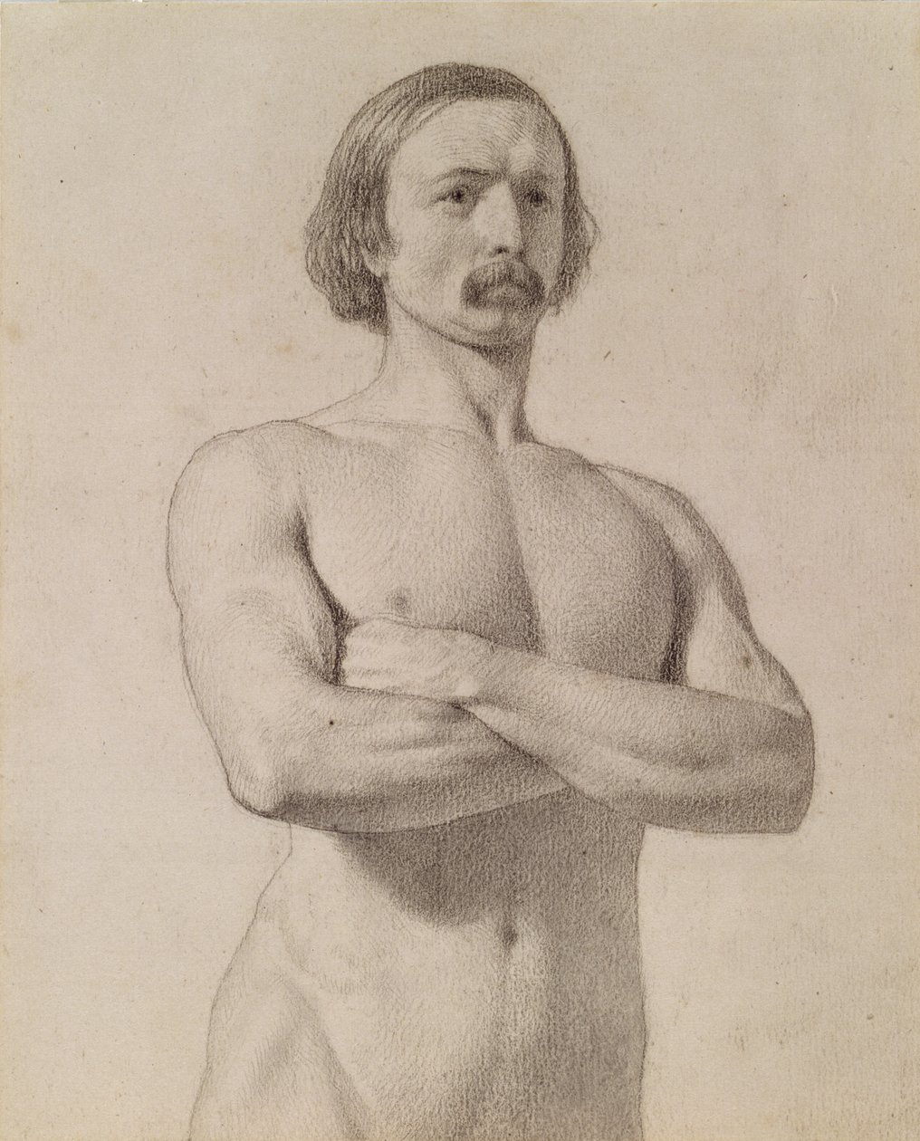 Akateeminen alastontutkimus, puolipitkä viikset ja kädet ristissä, 1849 tekijältä Ford Madox Brown