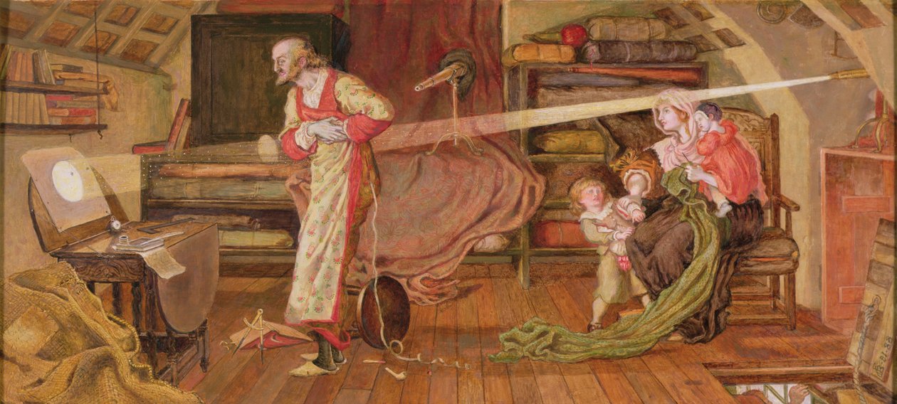 Crabtree katsomassa Venuksen kulkua vuonna 1639 tekijältä Ford Madox Brown