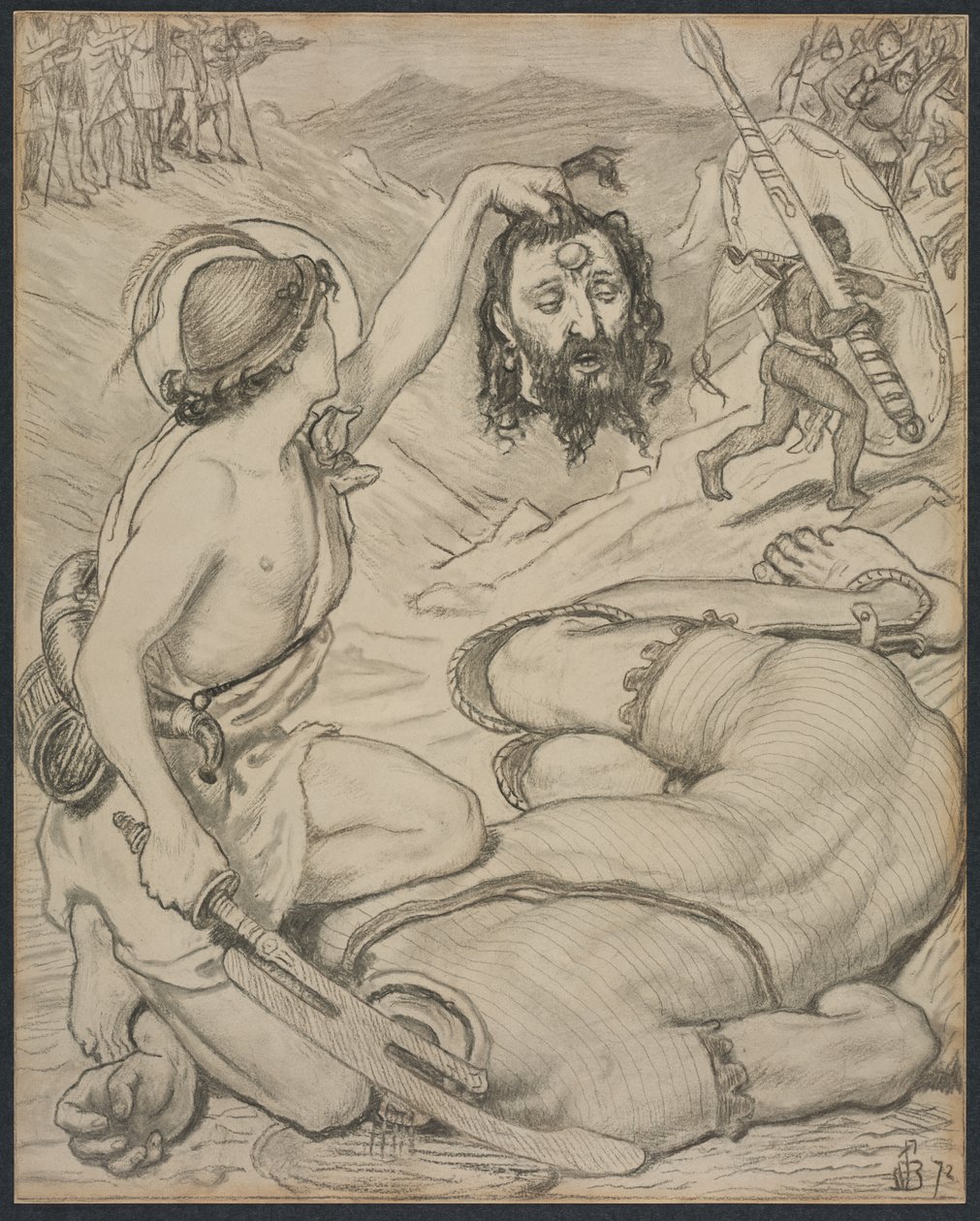 David ja Goljat, sarjakuva lasimaalauksille Jesus Collegessa, Cambridgessa, 1872. tekijältä Ford Madox Brown