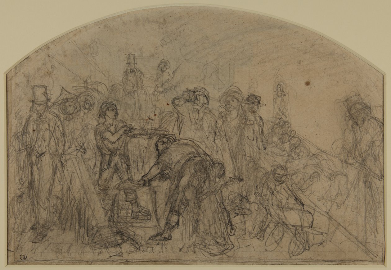 Ensimmäinen karkea luonnos "työlle" (sävellysluonnos hahmoille) tekijältä Ford Madox Brown