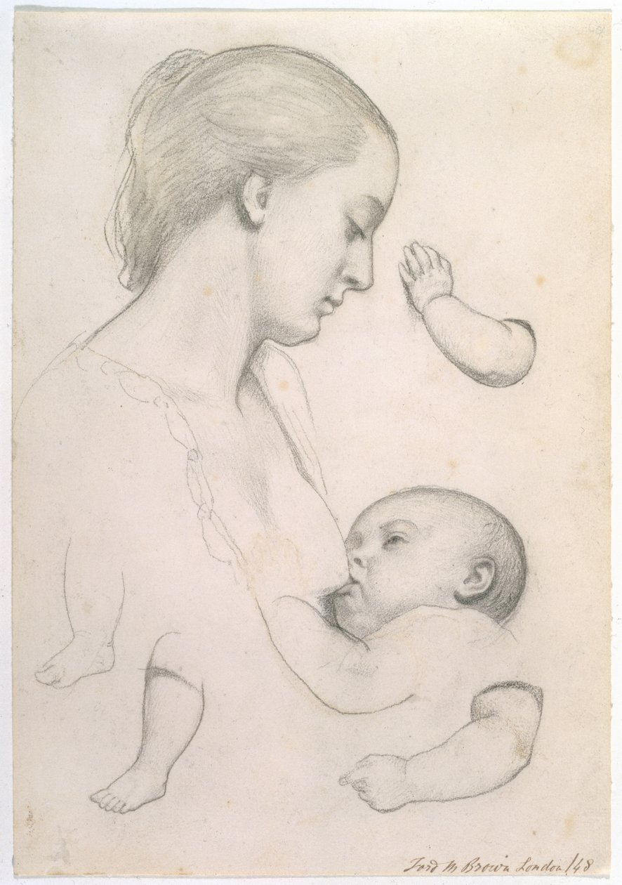 Vauvan ateria - Tutkimus äidistä ja lapsesta erillisillä käsi- ja jalkatutkimuksilla, 1848 tekijältä Ford Madox Brown