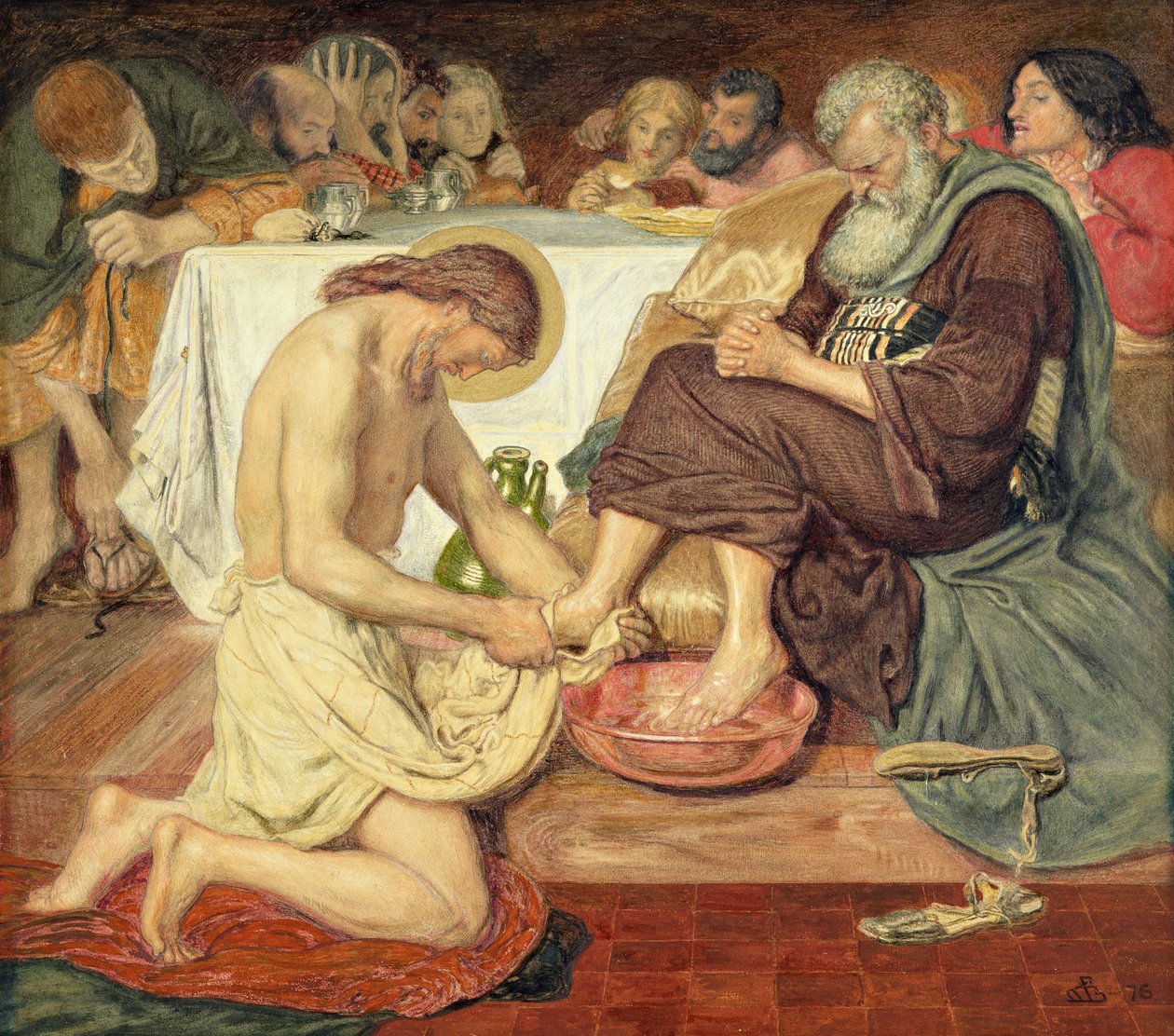 Jeesus pesee Pietarin jalkoja tekijältä Ford Madox Brown