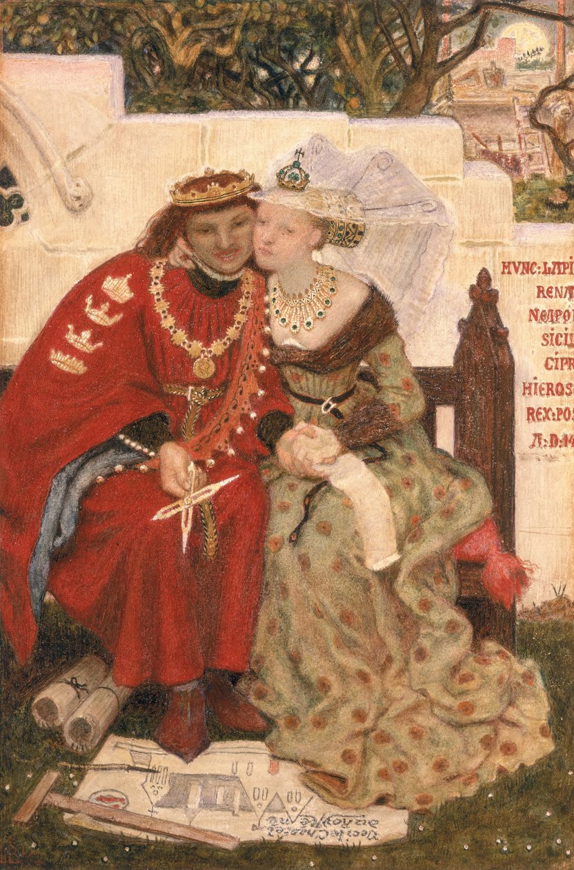 Huonekalut ja erilaiset esineet 1100- ja 1300-luvuilta tekijältä Ford Madox Brown