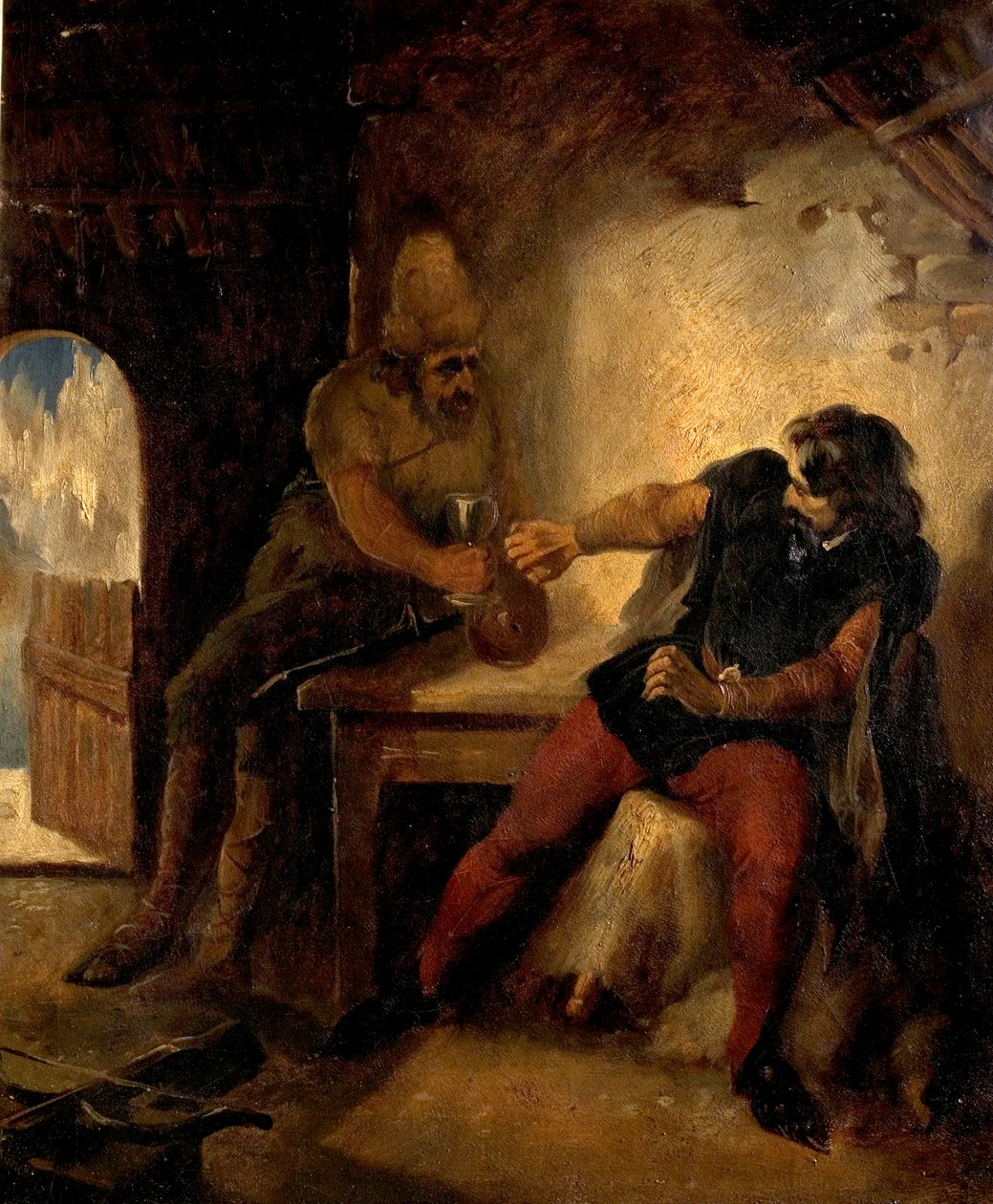 Manfred säämiskämetsästäjien majassa, noin 1850 tekijältä Ford Madox Brown