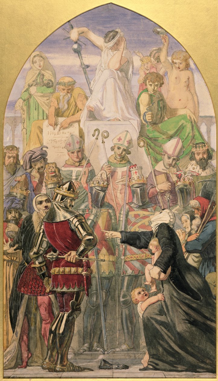 The Spirit of Justice -tutkimus (kynä, akvarelli ja vartaloväri paperille) tekijältä Ford Madox Brown