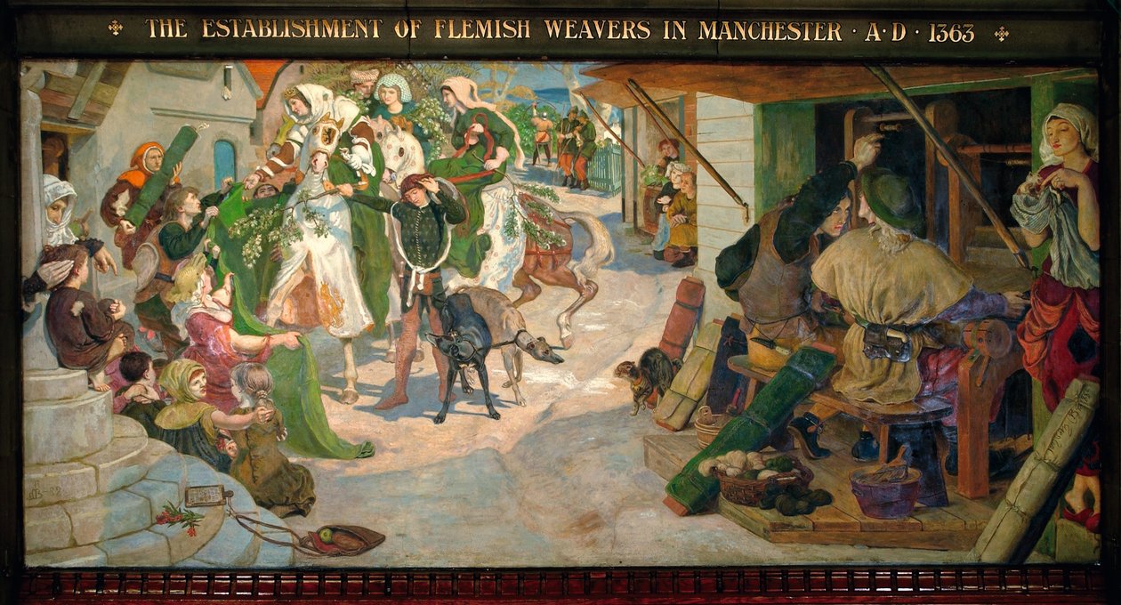 Flanderin Weaversin perustaminen Manchesteriin vuonna 1363 tekijältä Ford Madox Brown